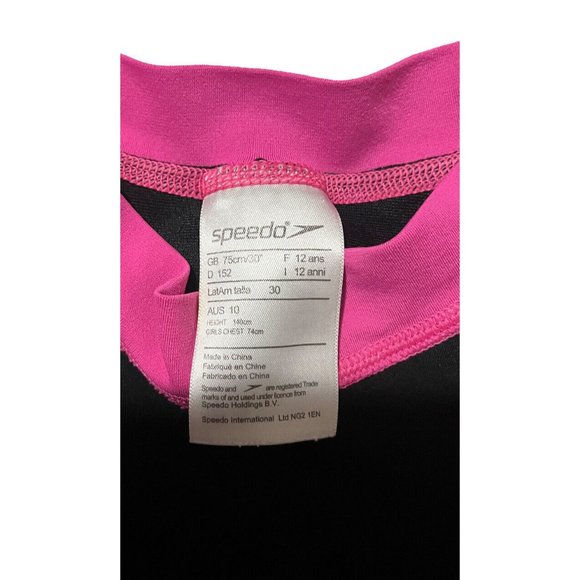 Speedo Girls Logo Short Sleeves Sun Top Black Pink Diamond Rashie Swim Sz 10 - Picture 9 of 9